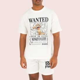 Ensemble One piece blanc - Luffy Gear 5 Wanted - T shirt