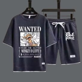 Ensemble One piece gris - Luffy Gear 5 Wanted - T shirt bas